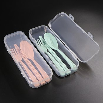 小麥桔梗餐具3件組-筷.叉.匙-附PP塑膠收納盒_0